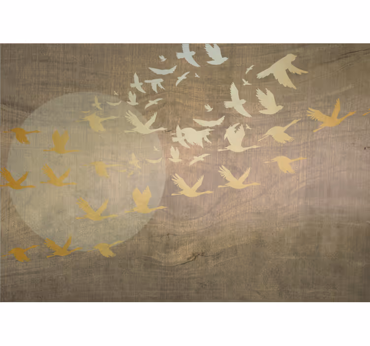 Abstract foto behang Gouden oosterse zon met vogels - TenStickers