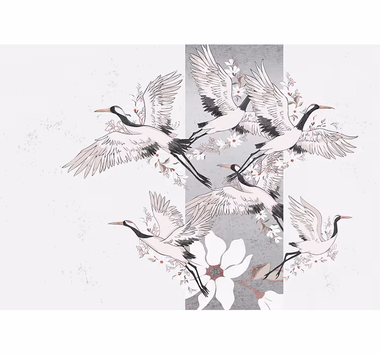 Foto behang dieren elegante vliegende kraanvogels - TenStickers