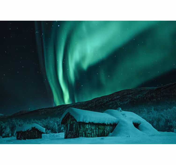 Fotobehang bergen sneeuwlandschap aurora - TenStickers