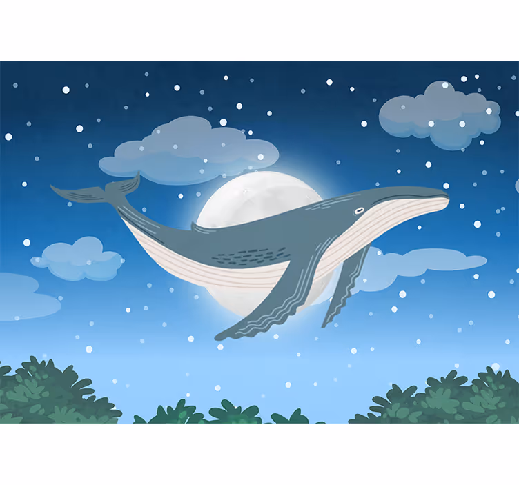 Foto behang dieren walvis onder het maanlicht - TenStickers