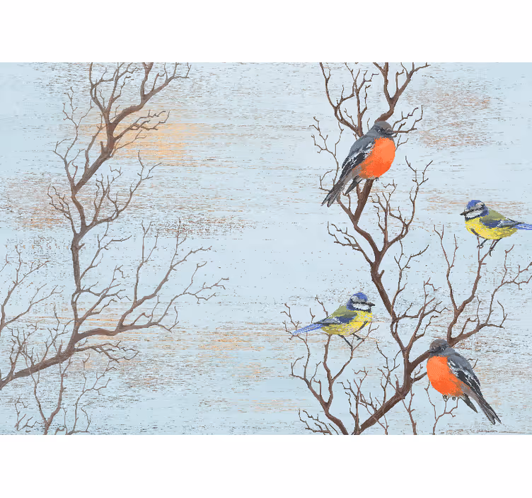 Foto behang dieren vogels op takken - TenStickers