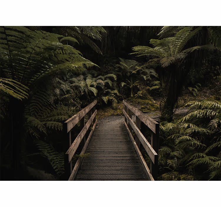 Behang bos houten brug wandelpad - TenStickers