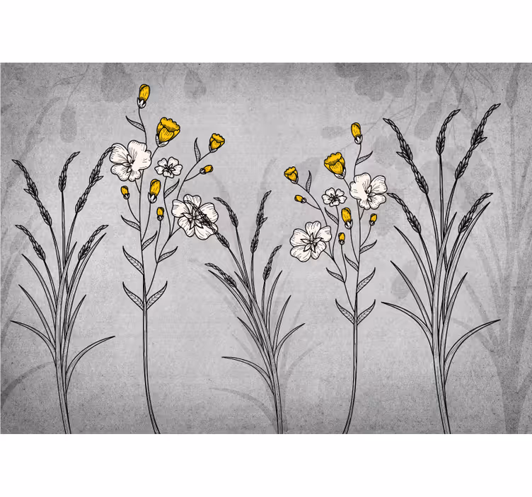 Bloemen foto behang vintage bloemige schetsen - TenStickers
