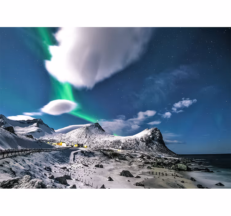 Fototapet landschap aurora borealis perspectief - TenStickers
