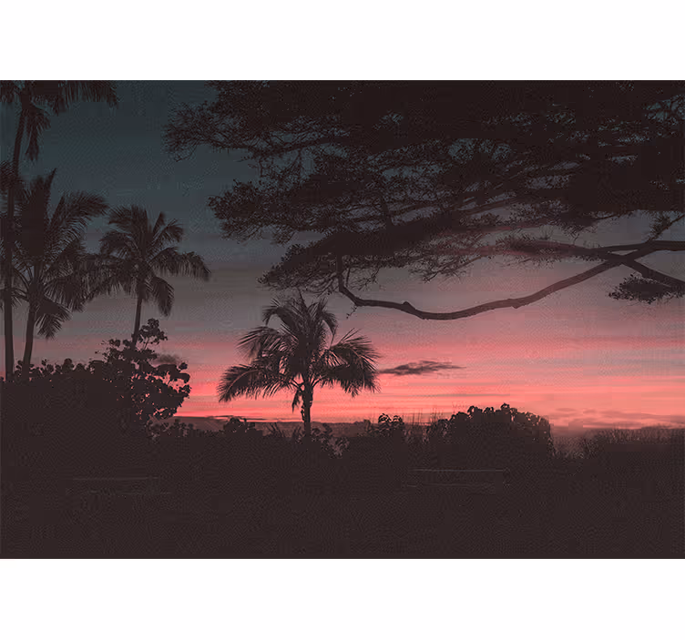 Fototapet landschap tropische zonsondergang silhouet - TenStickers