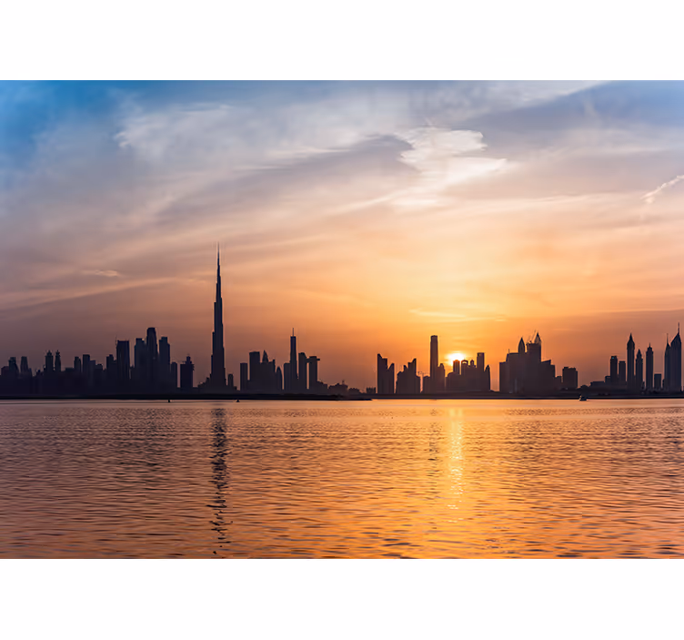 Fotobehang stad dubai skyline zonsondergang - TenStickers
