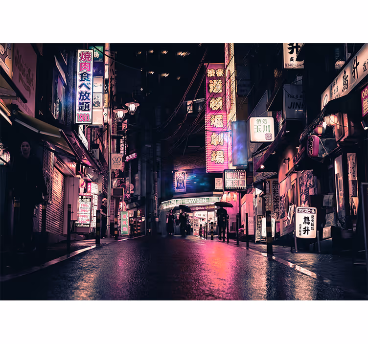 Fotobehang stad neon straatscène - TenStickers