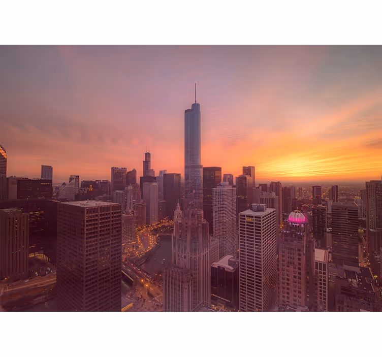 Fotobehang stad chicago skyline zonsondergang - TenStickers