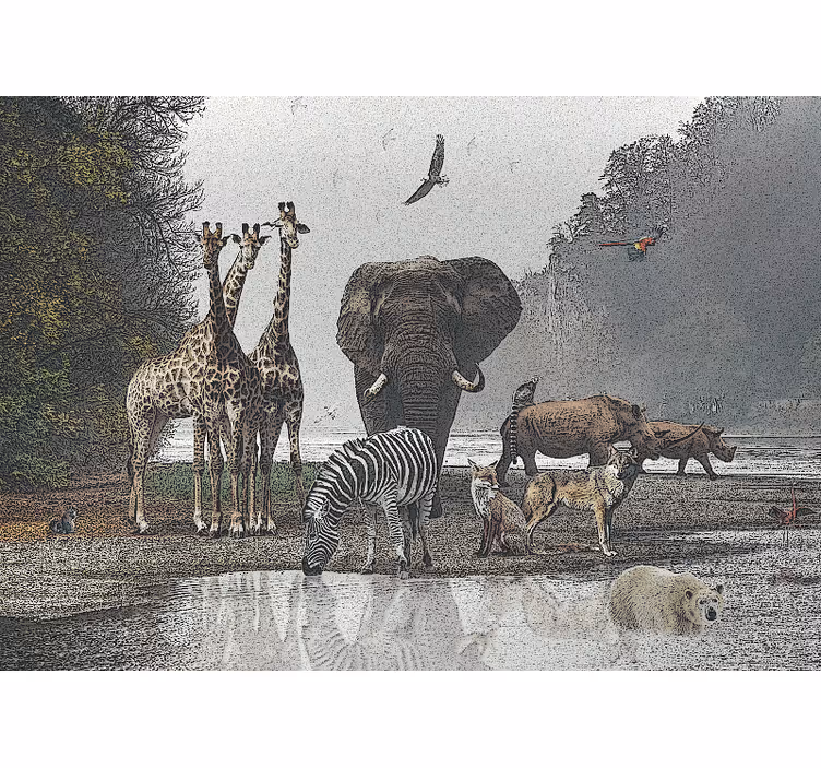 Foto behang jungle dieren samenkomst scène - TenStickers
