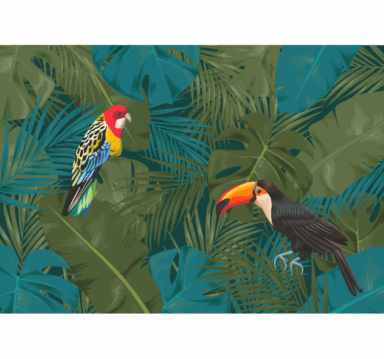 Foto behang dieren tropische papegaaien display - TenStickers