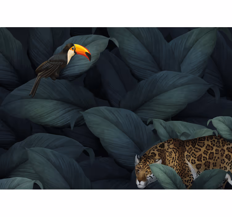 Foto behang dieren tropische vogels en luipaarden - TenStickers