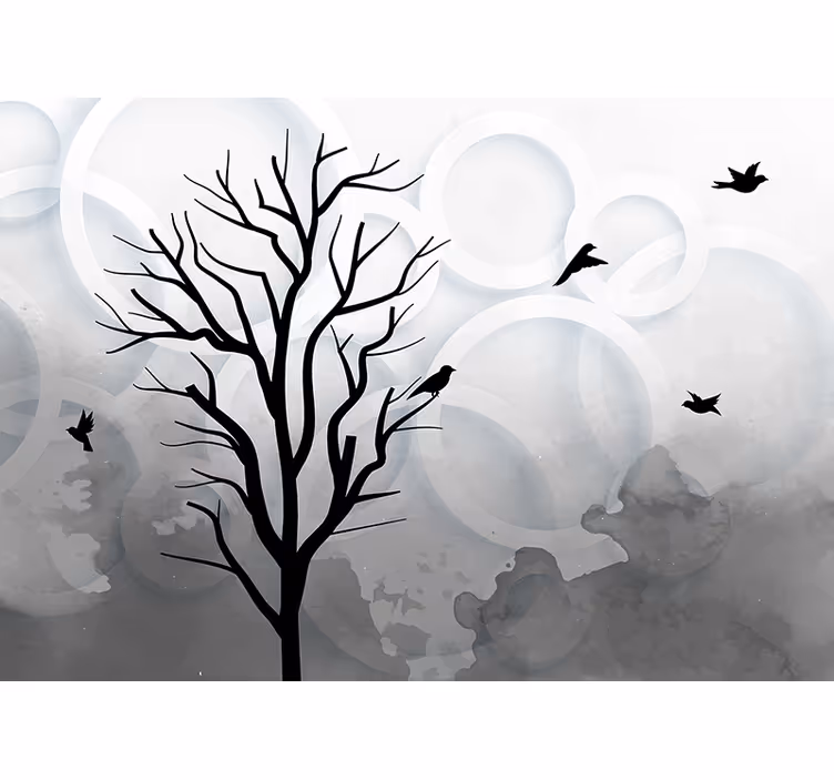 Silhouet boom vogels foto behang bomen - TenStickers
