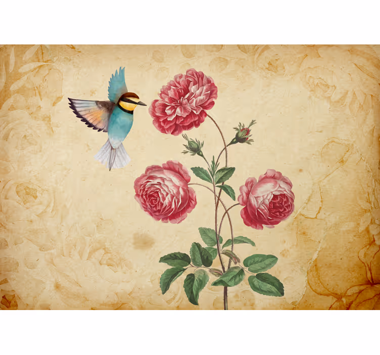 Bloemen foto behang kolibrie en rozen - TenStickers