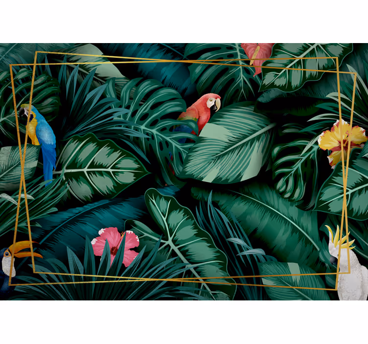 Foto behang jungle tropisch papegaaien habitat - TenStickers