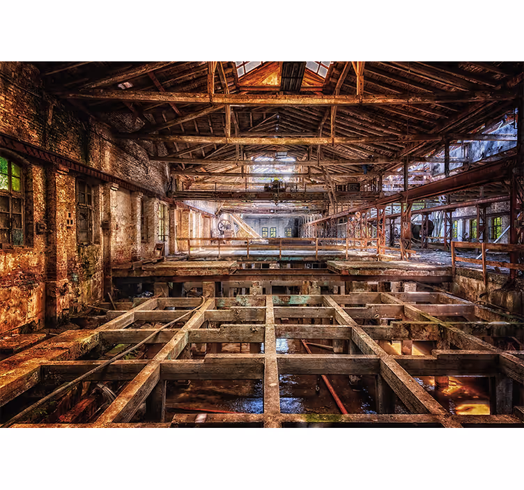 Fotobehang stad vervallen industriële ruimte - TenStickers