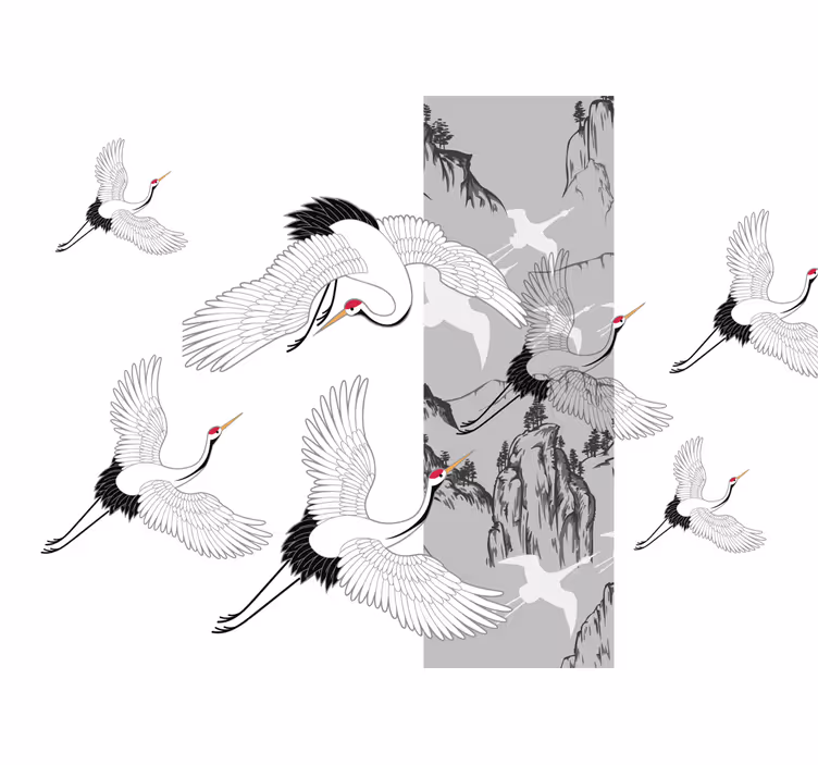 Foto behang dieren vliegende kraanvogels design - TenStickers