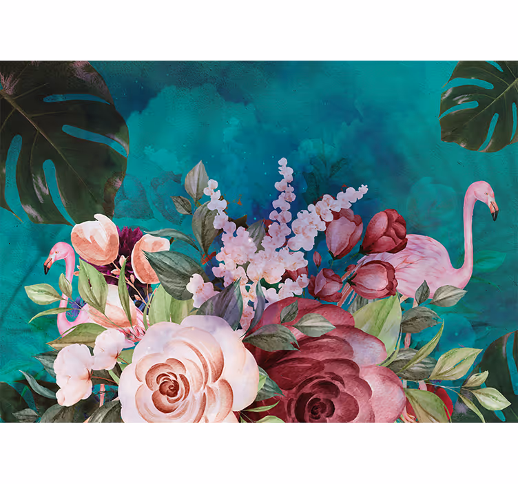 Bloemen foto behang flamingo bloemen display - TenStickers