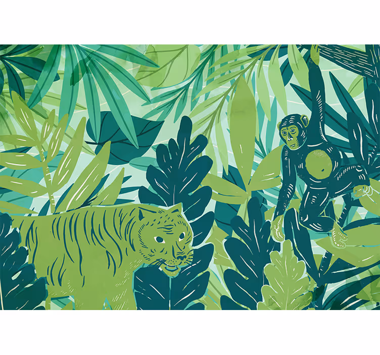 Foto behang jungle tropisch dierenavontuur - TenStickers