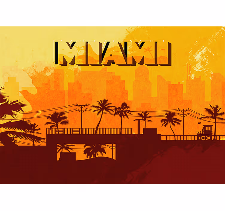 Fotobehang stad miami skyline zonsondergang - TenStickers