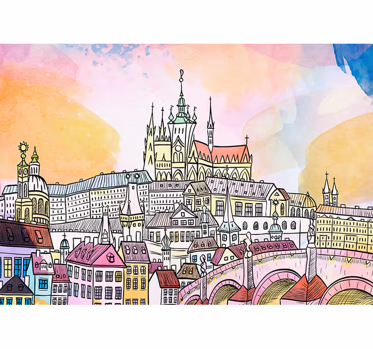 Fotobehang stad kasteel van praag uitzicht - TenStickers