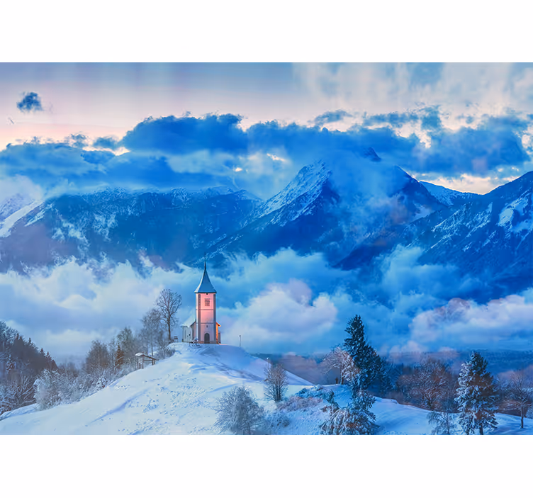 Fototapet landschap sneeuwachtige bergscene - TenStickers