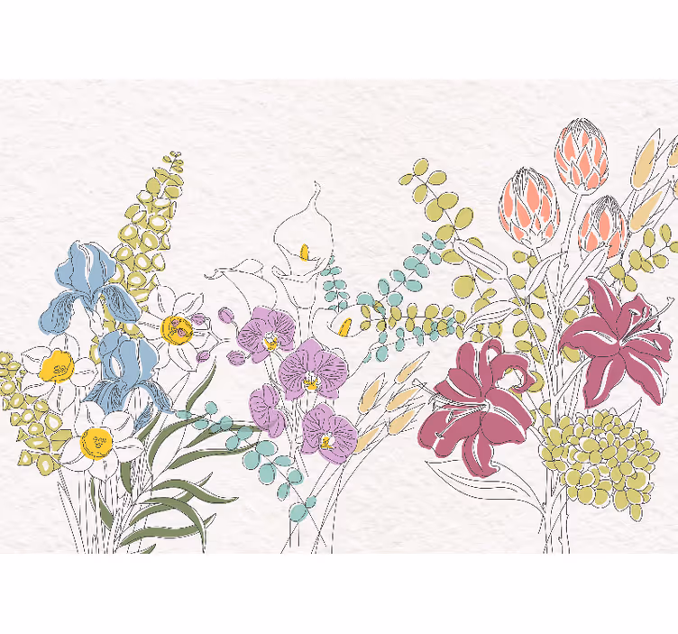 Getekende bloemen fototapet - TenStickers