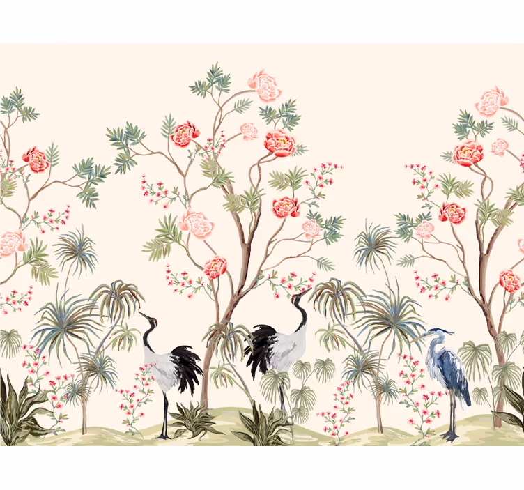 Oiseaux et arbres exotiques fototapet - TenStickers