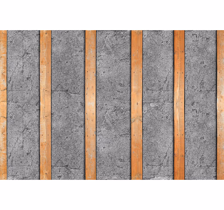 Houten planken op beton Fotobehang hout - TenStickers
