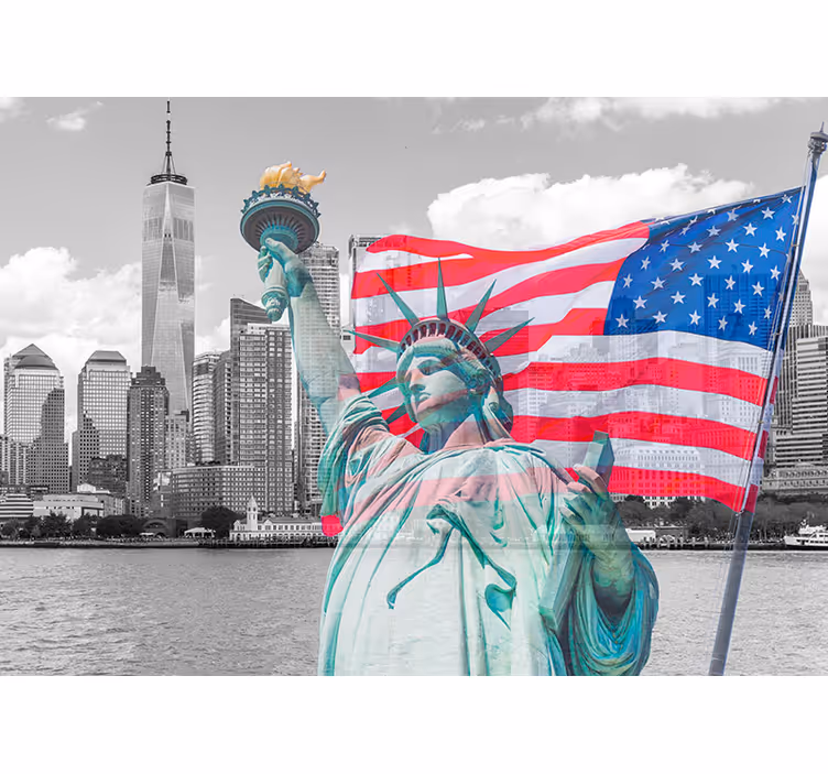Compositie van standbeeld vrijheid fotobehang New York - TenStickers