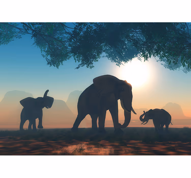 Savanneolifantscène foto behang dieren - TenStickers
