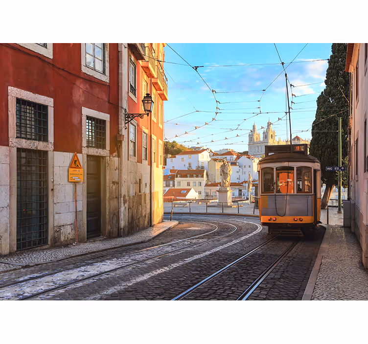 Tramstraatbeeld fotobehang stad - TenStickers