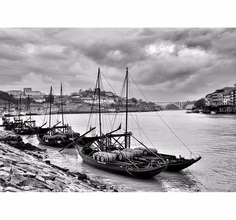 Porto grijsschalen fotobehang stad - TenStickers
