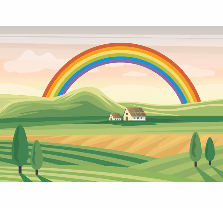 Regenbooglandschap fotobehang kinderkamer - TenStickers