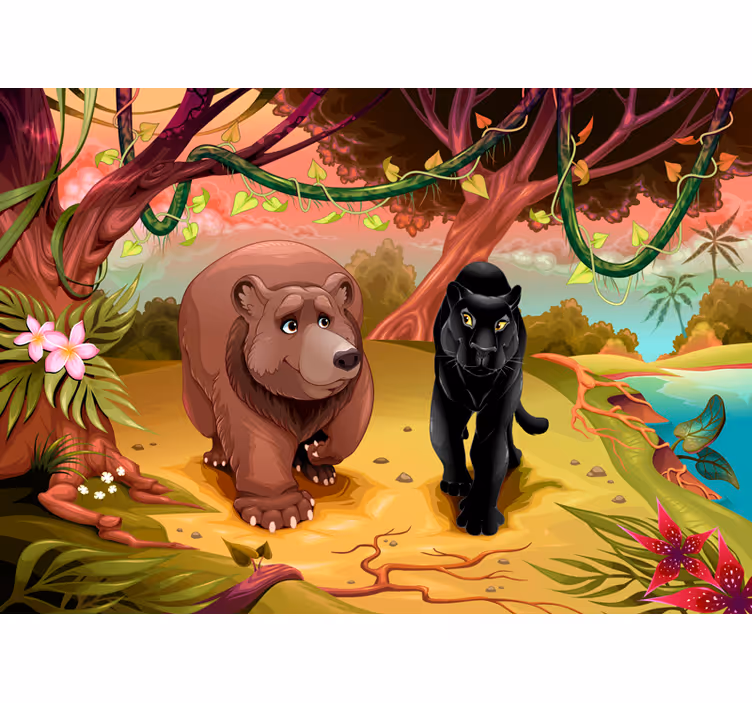 Betoverende wilde dieren fotobehang kinderkamer - TenStickers