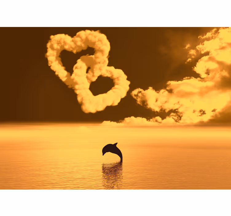 Liefde foto behang Hartvormige wolken en dolfijnen - TenStickers