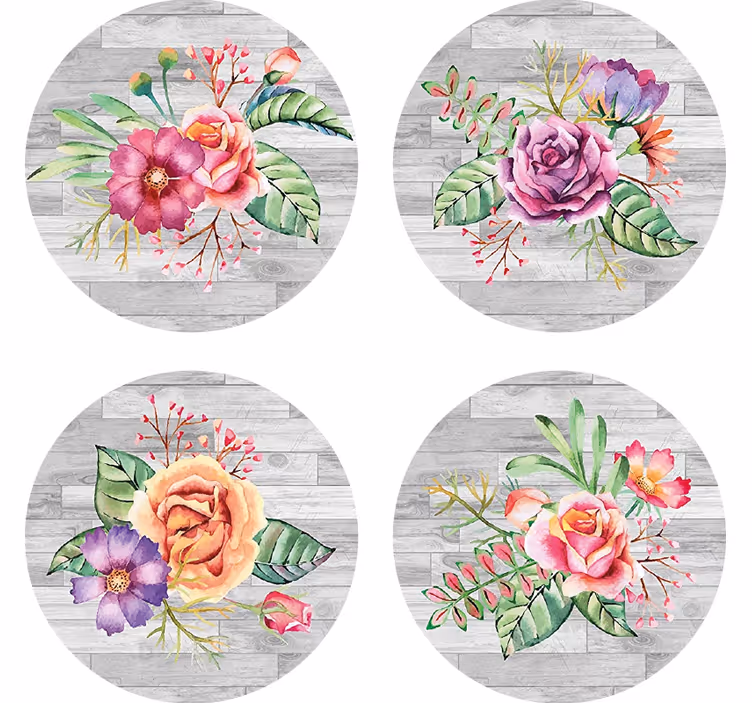 Moderne onderzetters met bloemig houtpatroon - TenStickers