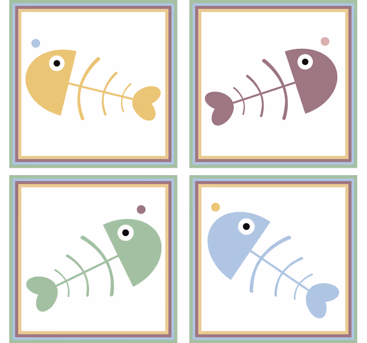 Onderzetters kleurrijke vissenskeletten - TenStickers