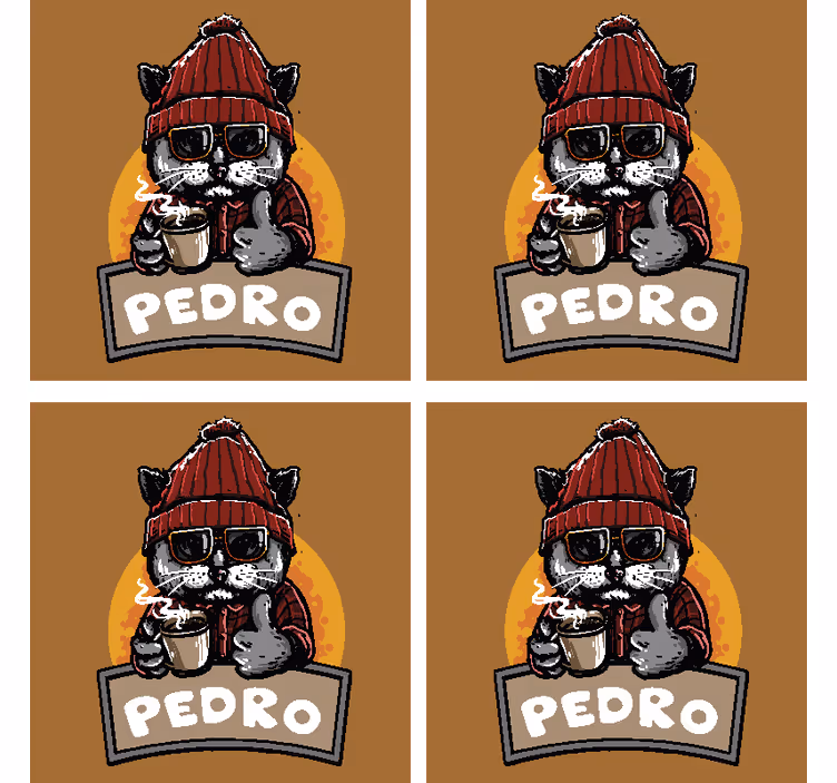 Enge onderzetters coole kat met koffie - TenStickers
