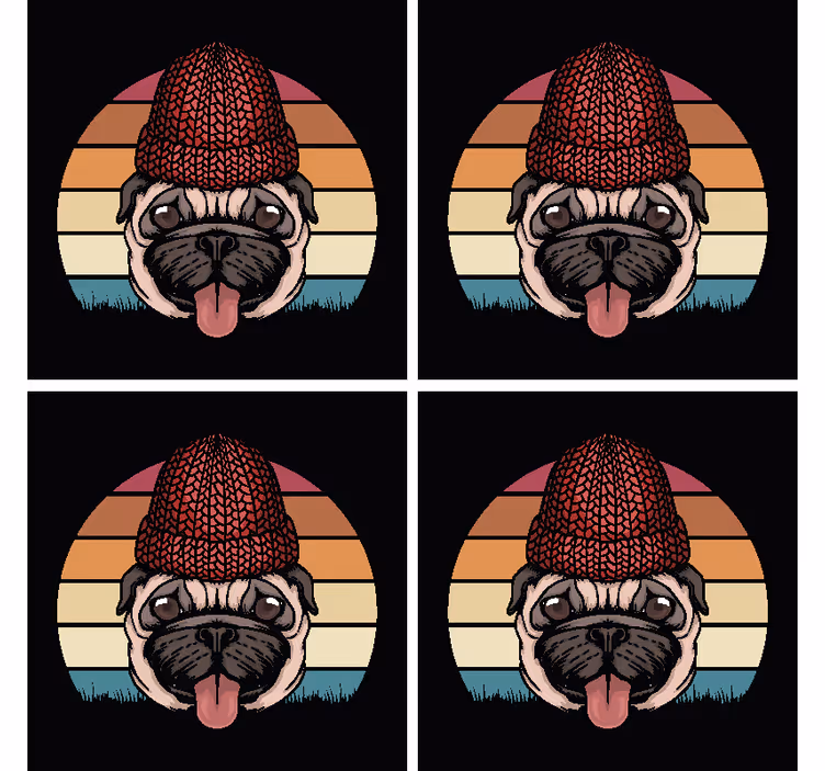Enge onderzetters pug met gebreide muts - TenStickers