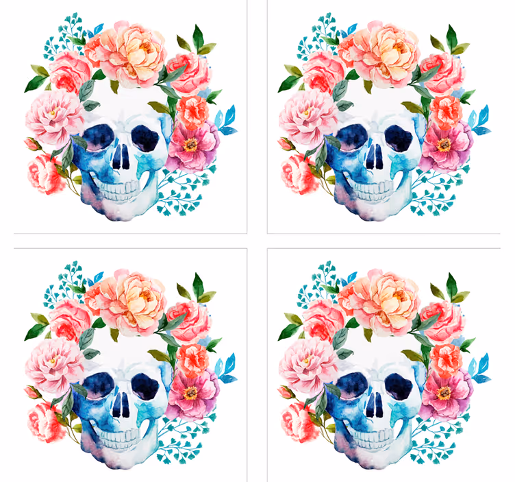 Enge onderzetters met bloemen schedel motief - TenStickers