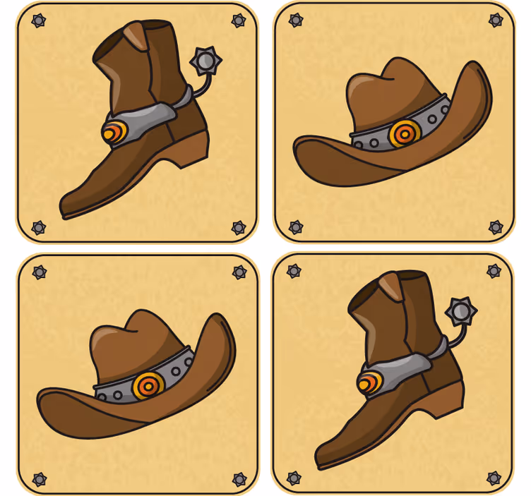 Enge onderzetters cowboyhoed en laars - TenStickers