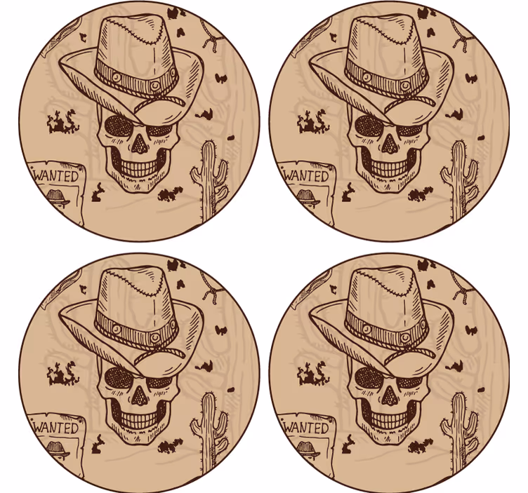 Enge onderzetters met schedel en cowboyhoed - TenStickers