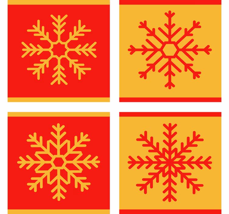 Kerst onderzetters rood geel sneeuwvlokpatroon - TenStickers