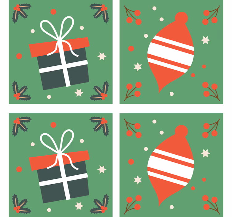 Kerst onderzetters feestelijke ornamenten en cadeau - TenStickers