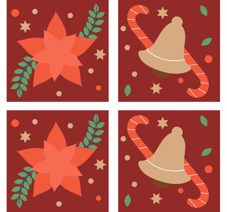 Kerst onderzetters poinsettia en bel motief - TenStickers