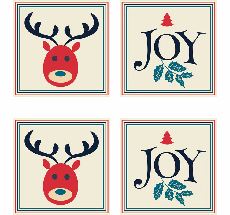Kerst onderzetters rendier en hulst - TenStickers