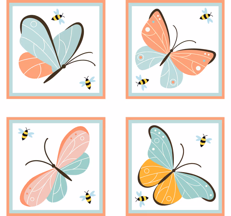 Enge onderzetters met kleurrijk vlinderpatroon - TenStickers