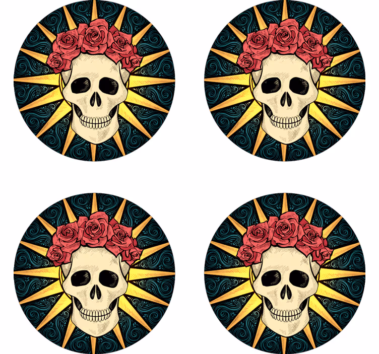 Vrouwen schedel met roos halloween onderzetter - TenStickers