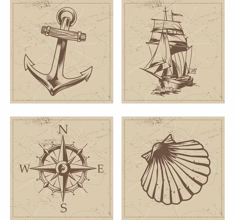 Vintage onderzetters nautische symbolen set - TenStickers