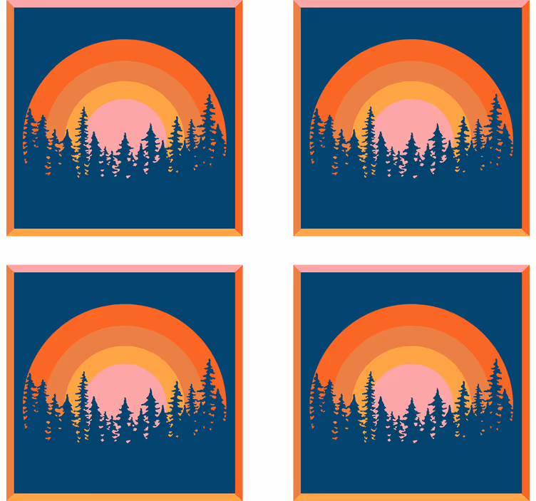 Moderne onderzetters laagjes zonsondergang bos - TenStickers